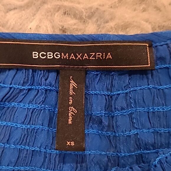 BCBGGeneration womens silk blue long sleeve sheer‎ open back tie black shirt - Picture 3 of 7